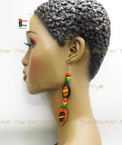 Wooden Rasta Black Wood Beaded Earrings Handmade Long Jewelry Black Owned Red Yellow Green