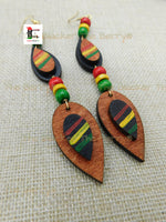 Wooden Rasta Black Wood Beaded Earrings Handmade Long Jewelry Black Owned Red Yellow Green