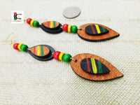Wooden Rasta Black Wood Beaded Earrings Handmade Long Jewelry Black Owned Red Yellow Green