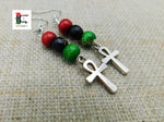 Ankh Earrings Silver Small Pan African RBG Dangle Handmade Jewelry