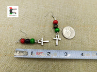 Ankh Earrings Silver Small Pan African RBG Dangle Handmade Jewelry