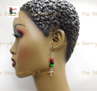 Ankh Earrings Silver Small Pan African RBG Dangle Handmade Jewelry