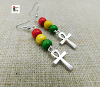 Ankh Earrings Silver Small Rasta Dangle Handmade Jewelry Ethnic Afrocentric