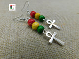 Ankh Earrings Silver Small Rasta Dangle Handmade Jewelry Ethnic Afrocentric