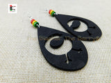 Wooden Sankofa Earrings Large African Adinkra Ethnic Jewelry Red Green Yellow Black Women Rasta