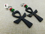 Ankh Earrings Clip On Non Pierced Black RBG Egyptian Jewelry Wood Earrings Afrocentric Symbol of life