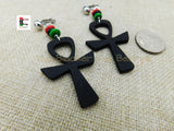 Ankh Earrings Clip On Non Pierced Black RBG Egyptian Jewelry Wood Earrings Afrocentric Symbol of life