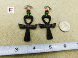 Ankh Earrings Clip On Non Pierced Black RBG Egyptian Jewelry Wood Earrings Afrocentric Symbol of life