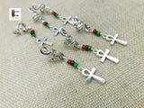 Ankh Hair Jewelry Red Green Black Handmade Accessories Pan African Black Owned Silver