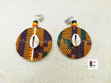 Clip On Earrings African Jewelry Cowrie Ankara Handmade Black Owned Wooden