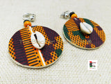 Clip On Earrings African Jewelry Cowrie Ankara Handmade Black Owned Wooden