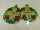 African Clip On Earrings Ankara Red Green Gold Handmade Jewelry Black Owned