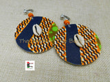 African Clip On Earrings Ankara Jewelry Orange Blue Beaded Cowrie Handmade Black Owned