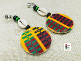 African Ankara Clip On Earrings Cowrie Beaded Jewelry Handmade Black Owned