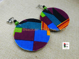 African Ankara Clip On Earrings Handmade Jewelry Kente Cowrie Green Black Blue