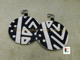 African Clip On Earrings Ankara Jewelry Handmade Black White Black Owned