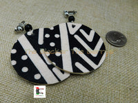 African Clip On Earrings Ankara Jewelry Handmade Black White Black Owned