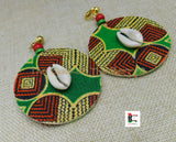 African Ankara Clip On Earrings Red Green Black Gold Jewelry Handmade