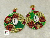 African Ankara Clip On Earrings Red Green Black Gold Jewelry Handmade