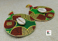 African Ankara Clip On Earrings Red Green Black Gold Jewelry Handmade
