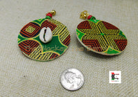 African Ankara Clip On Earrings Red Green Black Gold Jewelry Handmade