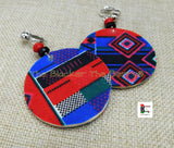 African Clip On Earrings Ankara Jewelry Red Blue Beaded Cowrie Handmade Black Owned