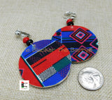 African Clip On Earrings Ankara Jewelry Red Blue Beaded Cowrie Handmade Black Owned