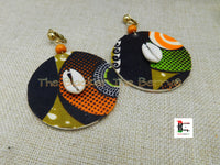 African Clip On Earrings Ankara Jewelry Orange Green Beaded Cowrie Handmade Black Owned