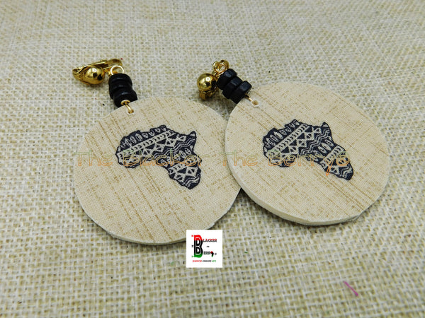 African Clip On Earrings Ankara Jewelry Black Beige Beaded Handmade Black Owned