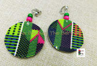 African Clip On Earrings Ankara Jewelry Green Blue Pink Beaded Cowrie Handmade Black Owned