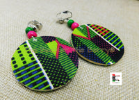 African Clip On Earrings Ankara Jewelry Green Blue Pink Beaded Cowrie Handmade Black Owned