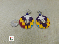 African Clip On Earrings Ankara Jewelry Colorful Cowrie Beaded Handmade Black Owned