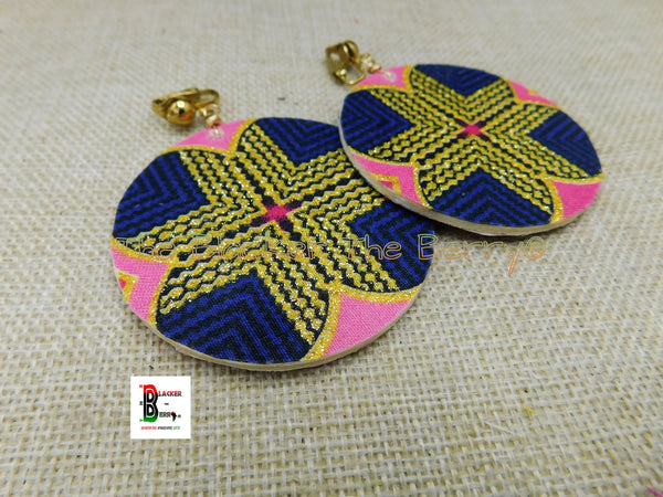 Clip On Earrings Ankara Jewelry Pink Gold Blue Beaded Handmade Black Owned