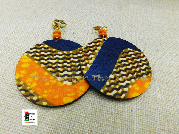 Clip On Earrings Ankara Jewelry Blue Orange Brown Beaded Handmade Black Owned