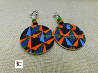 African Clip On Earrings Ankara Jewelry Black Orange Blue Beaded Handmade Black Owned