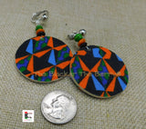 African Clip On Earrings Ankara Jewelry Black Orange Blue Beaded Handmade Black Owned