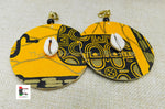 African Clip On Earrings Ankara Jewelry Yellow Black Gold Beaded Cowrie Handmade Black Owned