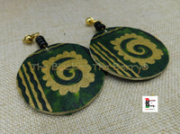 African Clip On Earrings Ankara Jewelry Green Black Gold Beaded Cowrie Handmade Black Owned