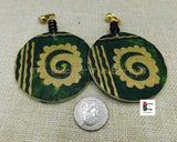 African Clip On Earrings Ankara Jewelry Green Black Gold Beaded Cowrie Handmade Black Owned