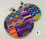 African Clip On Earrings Ankara Jewelry Purple Yellow Blue Beaded Handmade Black Owned