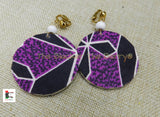 African Clip On Earrings Ankara Jewelry Purple White Beaded Handmade Black Owned
