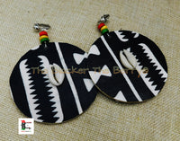African Large Clip On Earrings Ankara Jewelry Black White Beaded Handmade Black Owned