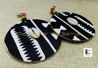 African Large Clip On Earrings Ankara Jewelry Black White Beaded Handmade Black Owned