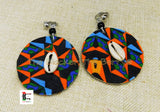 African Clip On Earrings Ankara Jewelry Orange Blue Black Beaded Cowrie Handmade Black Owned