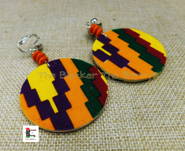 African Clip On Earrings Ankara Jewelry Colorful Beaded Handmade Black Owned