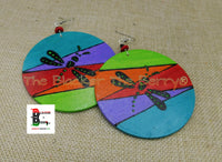 Wooden Hand Painted Earrings Colorful Dragonfly Jewelry Handmade Women Large