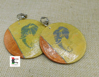 Wooden Elephant Earrings Clip On Hand Painted Jewelry Handmade Black Owned