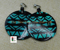 Wooden Clip On Earrings Black Turquoise Blue Beaded Dangle Ethnic Women Ethnic Jewelry Black Owned