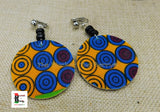 African Clip On Earrings Ankara Jewelry Yellow Green Purple Blue Handmade Black Owned