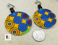 African Clip On Earrings Ankara Jewelry Yellow Green Purple Blue Handmade Black Owned